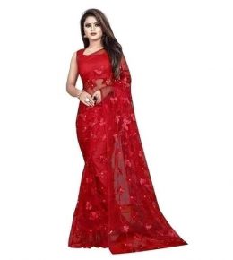 Butterfly-Design-Saree---Red