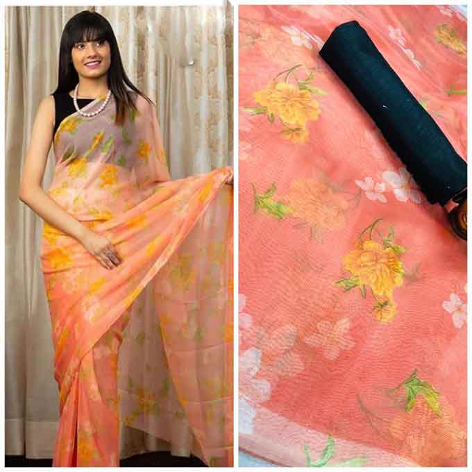 Gorgeous Indian Silk Sharee – Cream Orange