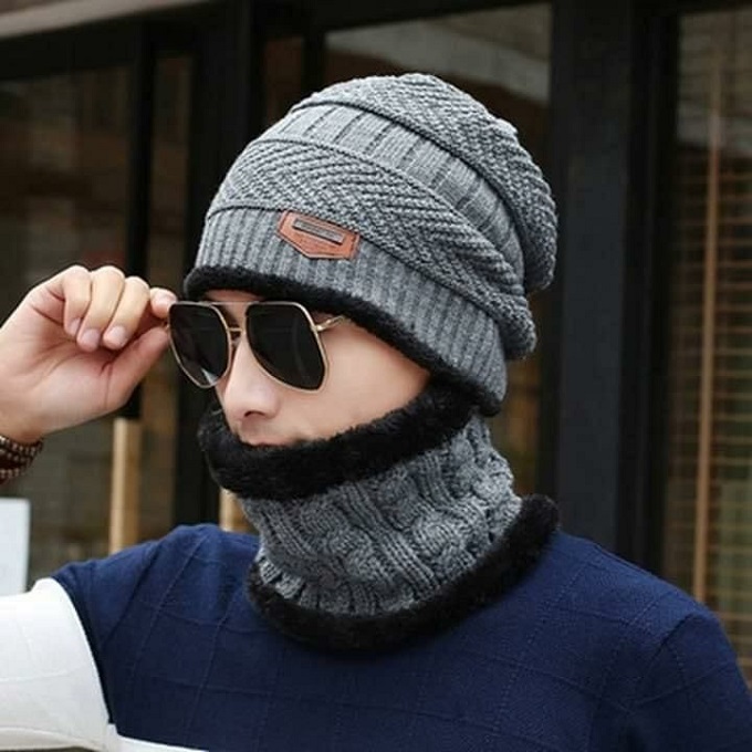 Original Knitted Winter Hat with Neck Warmer