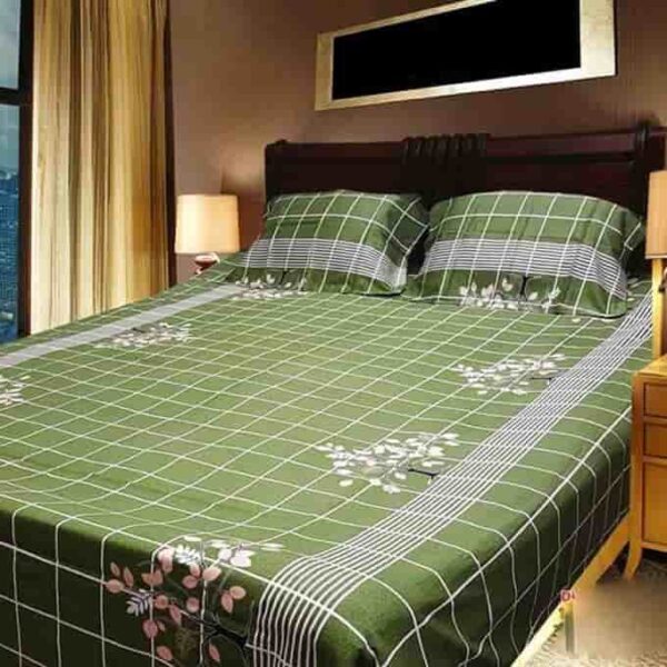 Double Size Cotton Bed Sheet with Matching 2 Pillow Covers - Multi-color